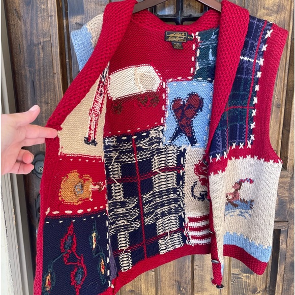 EDDIE BAUER Vtg 92 RALPH LAUREN Style American Flag & Indian Sweater Vest XL. - Picture 3 of 10